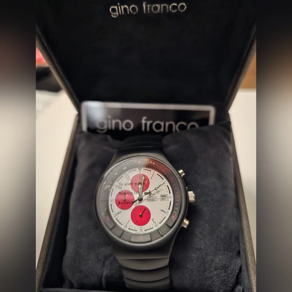 gino franco Stainless steel Water resistant Watch Japanese Quartz Black New